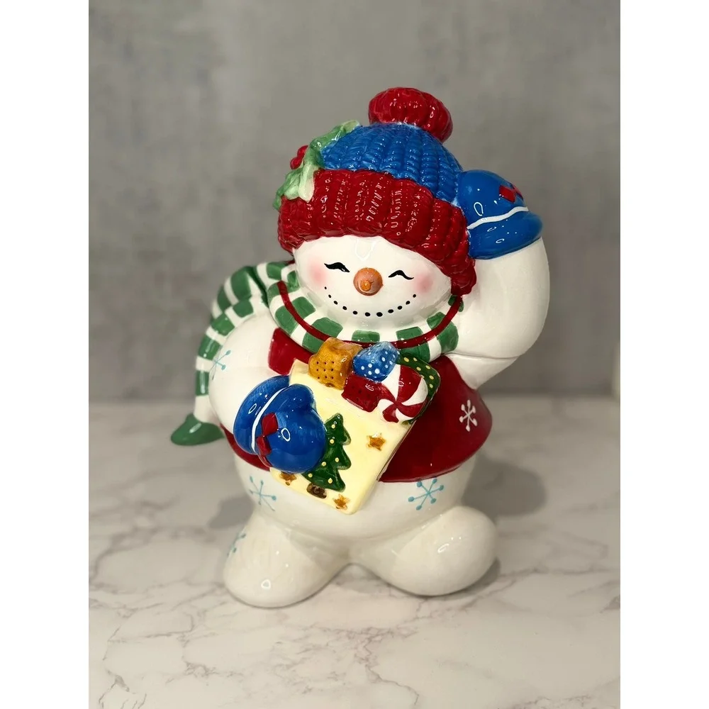 Studio Nova Festive Frosty Snowman Cookie Jar KT700 Christmas Holiday Ceramic